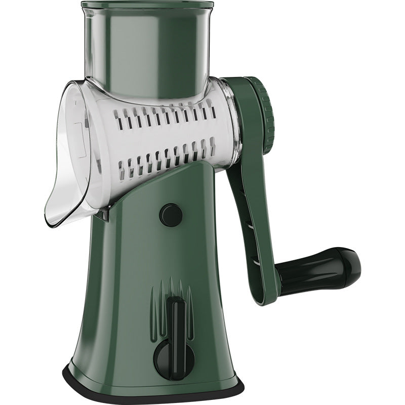 5-in-1 Rotary Vegetable Cutter – Hand Crank Cheese Grater, Potato Slicer, Vegetable Chopper with Interchangeable Blades & Strong Suction Base