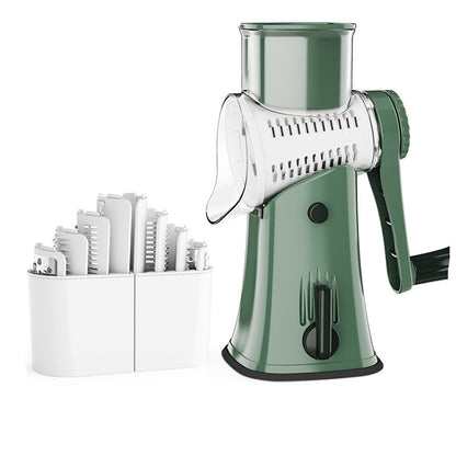 5-in-1 Rotary Vegetable Cutter – Hand Crank Cheese Grater, Potato Slicer, Vegetable Chopper with Interchangeable Blades & Strong Suction Base