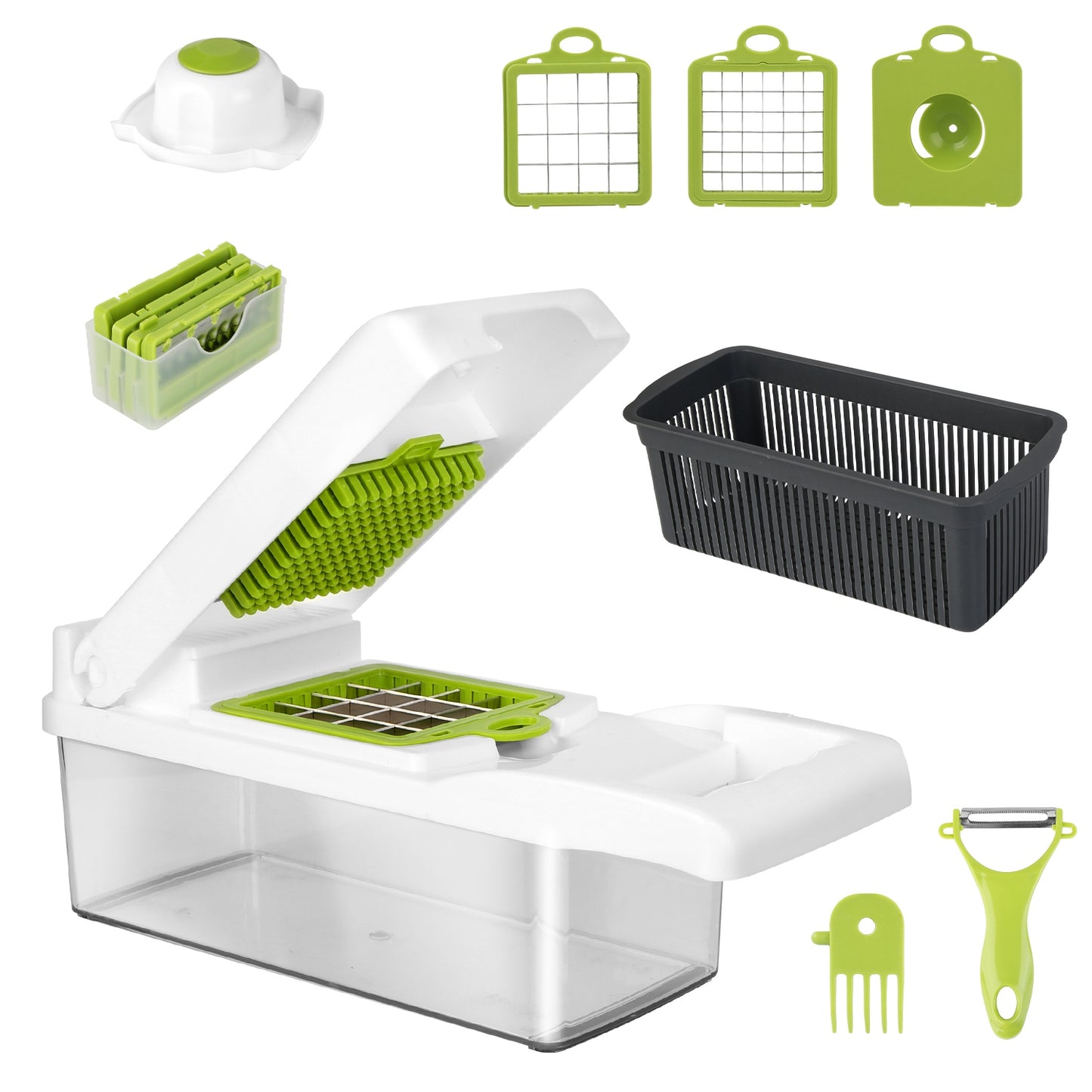 12-in-1 Vegetable Chopper & Slicer with Container – Multifunction Food Dicer, Grater, Peeler & Kitchen Cutter Tool