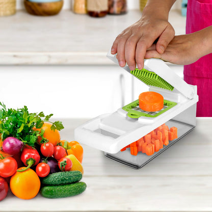 12-in-1 Vegetable Chopper & Slicer with Container – Multifunction Food Dicer, Grater, Peeler & Kitchen Cutter Tool