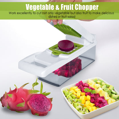 12-in-1 Vegetable Chopper & Slicer with Container – Multifunction Food Dicer, Grater, Peeler & Kitchen Cutter Tool