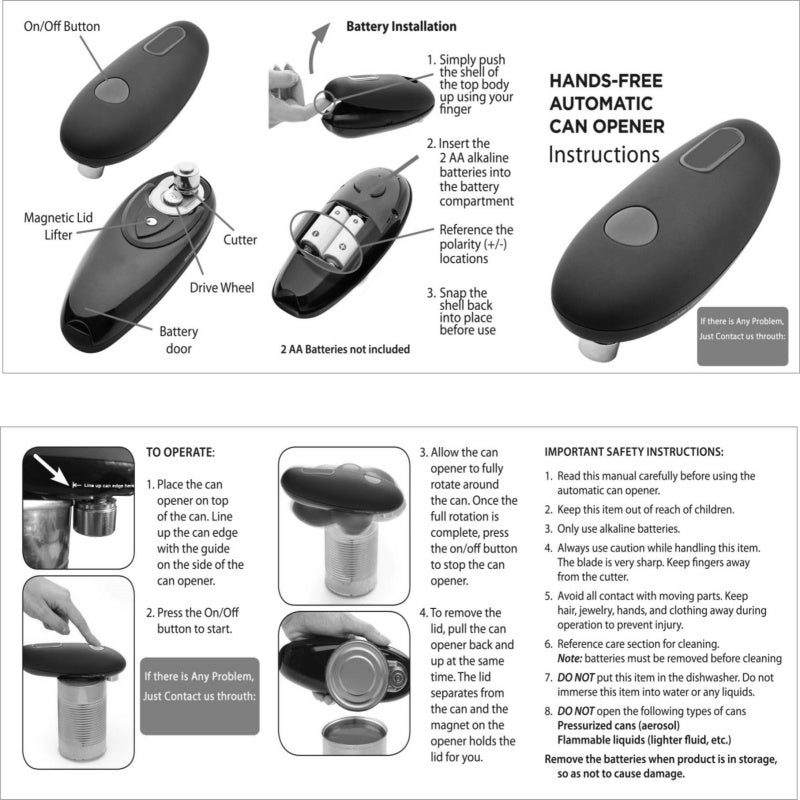Electric Can Opener One Touch Automatic Jar & Bottle Opener Hands Free Kitchen Tool