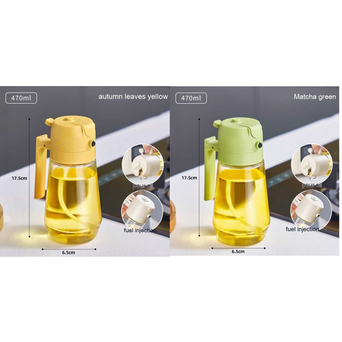2-in-1 Olive Oil Sprayer & Dispenser 470ML – Glass Oil Spray Bottle for Cooking, BBQ, Air Fryer & Kitchen Use