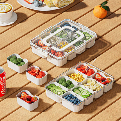 8 Grid Snack Serving Tray with Lid – Divided Food Storage Container for Fruits, Snacks & Refrigerator Organizer