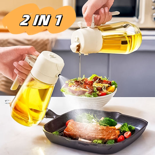 2-in-1 Olive Oil Sprayer & Dispenser 470ML – Glass Oil Spray Bottle for Cooking, BBQ, Air Fryer & Kitchen Use