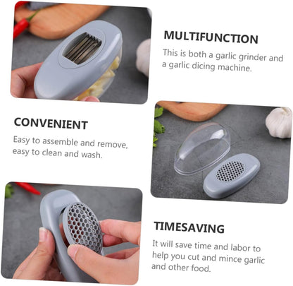 2-in-1 Garlic Press & Slicer – Manual Garlic Crusher, Ginger Mincer & Vegetable Cutter Kitchen Tool