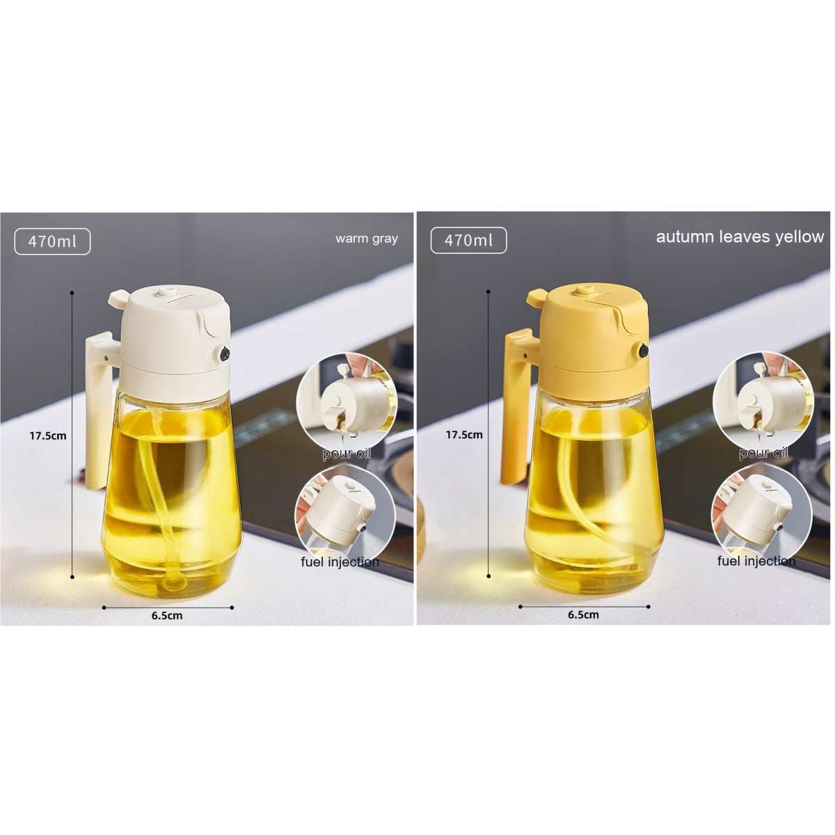 2-in-1 Olive Oil Sprayer & Dispenser 470ML – Glass Oil Spray Bottle for Cooking, BBQ, Air Fryer & Kitchen Use