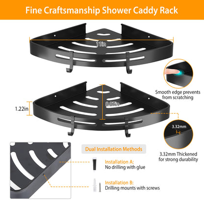 2-Pack Corner Shower Caddy Shelf – Adhesive Wall Mounted Aluminum Bathroom Storage Rack, Rustproof Organizer for Shower, Toilet, Kitchen & Dorm