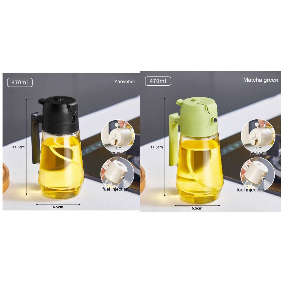 2-in-1 Olive Oil Sprayer & Dispenser 470ML – Glass Oil Spray Bottle for Cooking, BBQ, Air Fryer & Kitchen Use