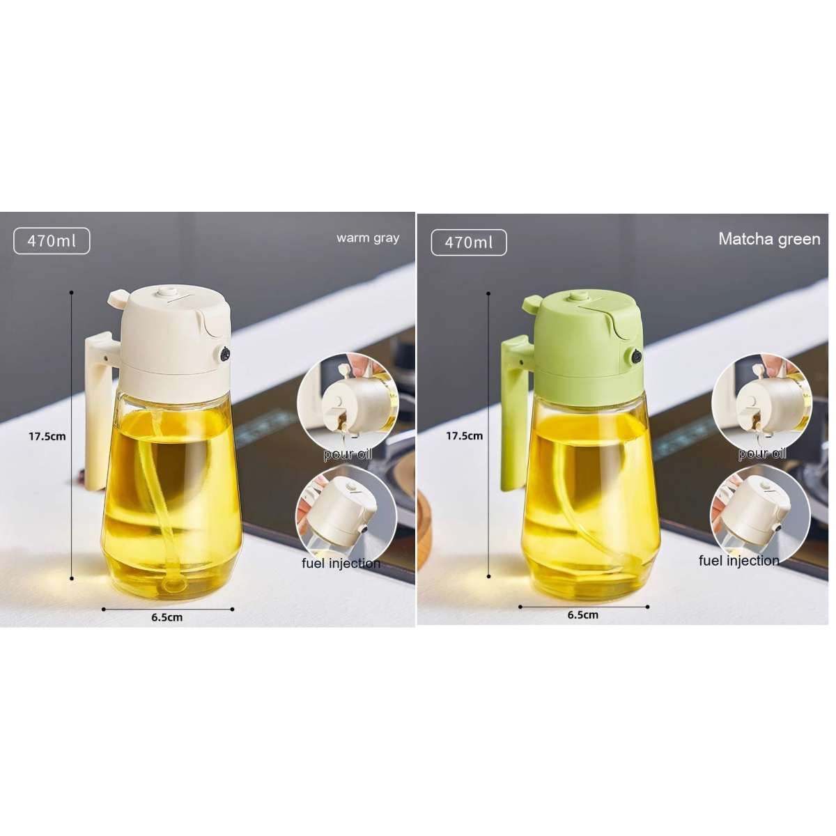 2-in-1 Olive Oil Sprayer & Dispenser 470ML – Glass Oil Spray Bottle for Cooking, BBQ, Air Fryer & Kitchen Use