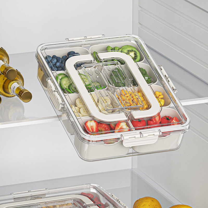 8 Grid Snack Serving Tray with Lid – Divided Food Storage Container for Fruits, Snacks & Refrigerator Organizer