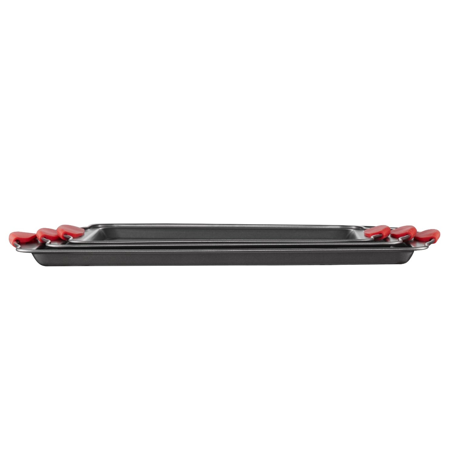 3-Piece Nonstick Baking Pan Set Carbon Steel Bakeware | Silicone Handle Cake Molds | Durable Oven Baking Trays for Cakes, Pizza & Desserts